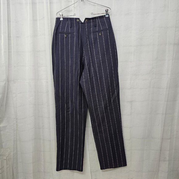 Vintage J. Peterman Blue Pinstriped Trouser Pants Straight Leg Office Casual 12 - Picture 7 of 11
